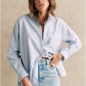 Sezane Max blue striped shirt button down organic casual size 34/2